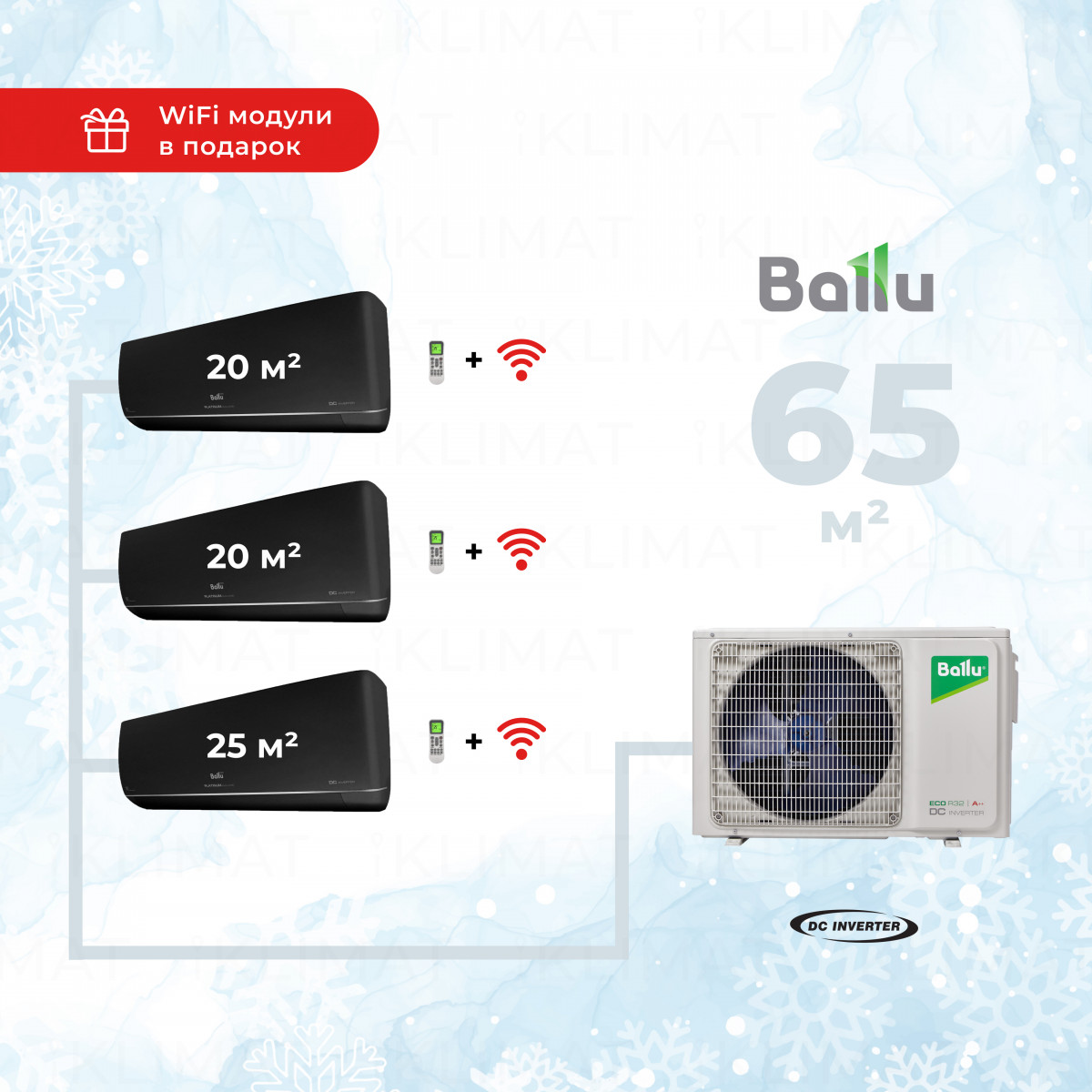Ballu BA3OI-FM/out-21HN8/EU + 3*BSUI-FM/in-09HN8/EU_BL + WiFi модули Фото №0