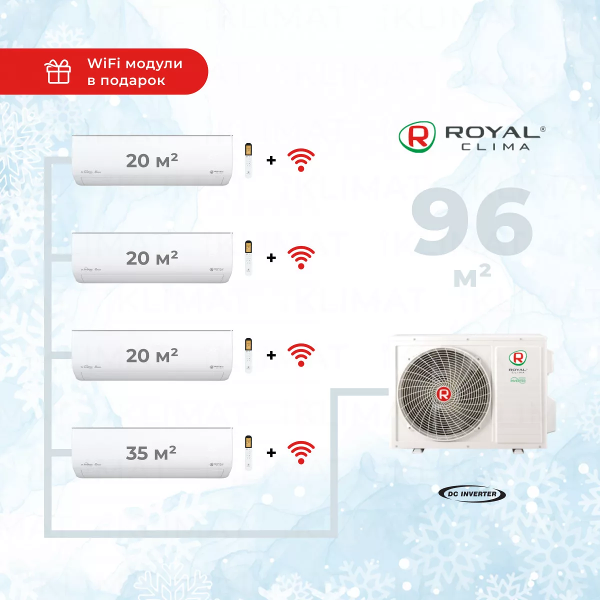 Royal Clima Multi Gamma Gloria 4TFM-32HN/OUT + 3*RCI-GLF07HN + RCI-GLF12HN + WiFi модули Фото №0