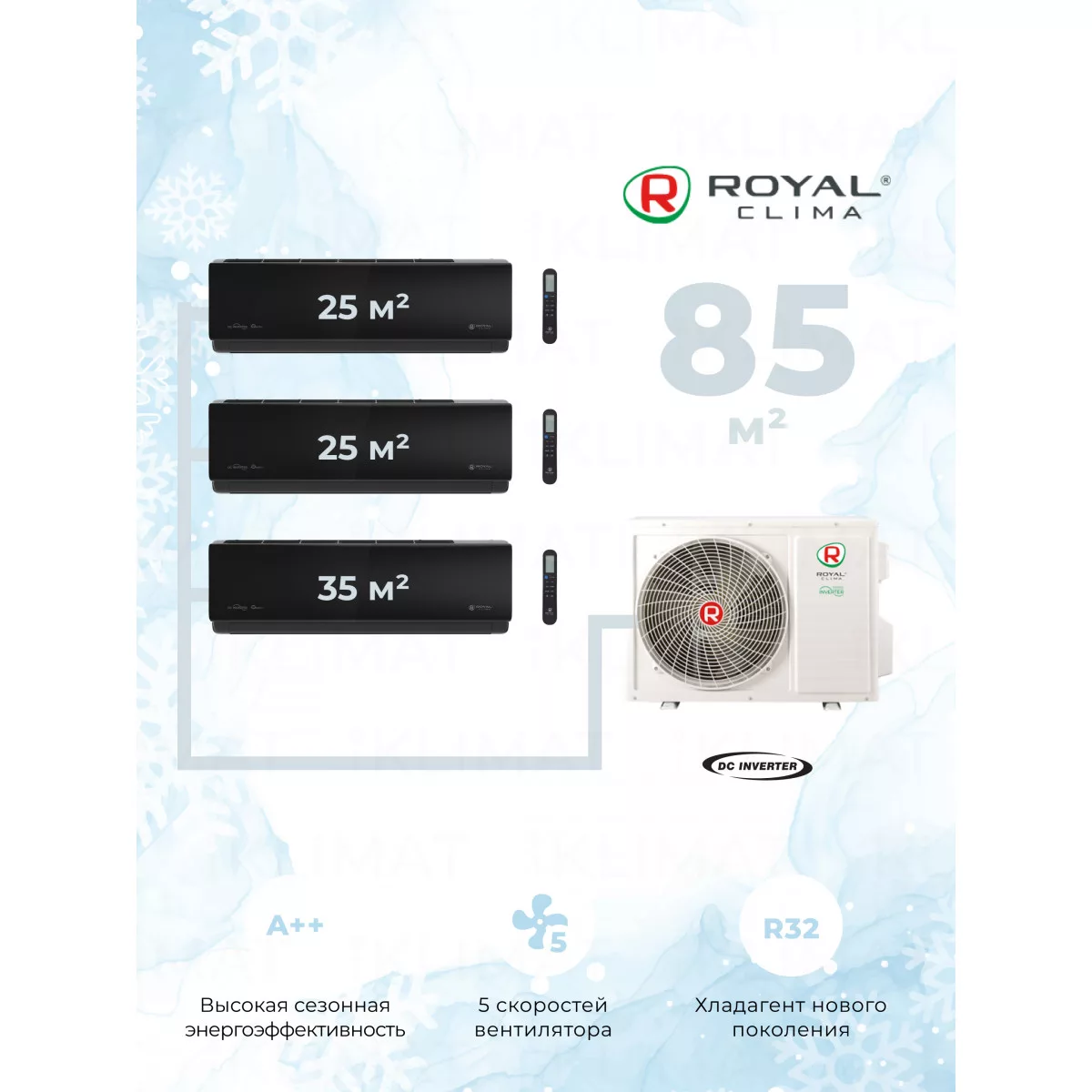 Royal Clima Multi Gamma Attica 3TFM-25HN/OUT + 2*RCI-ANF09HN + RCI-ANF12HN Фото №0