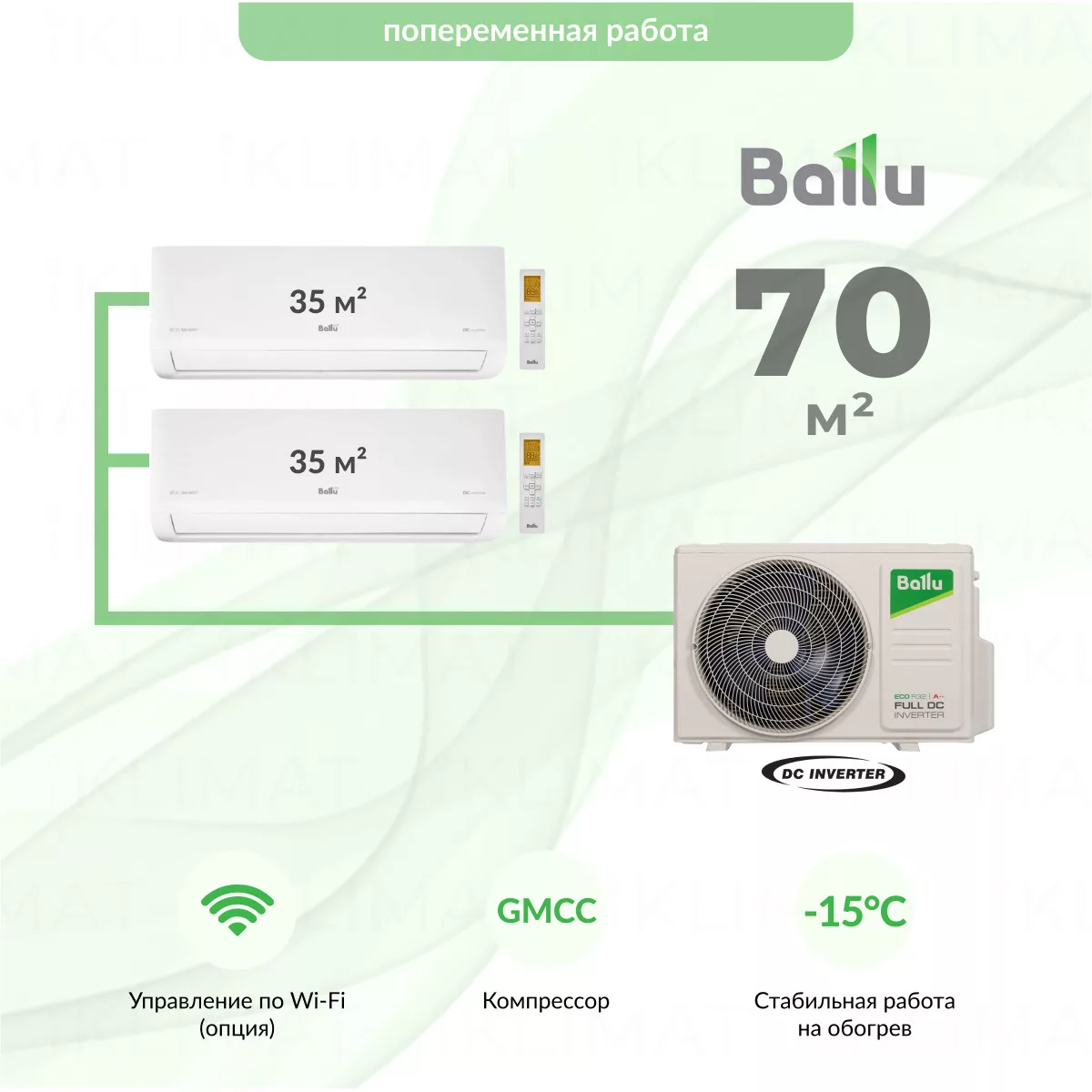 Ballu Eco Smart BM2OI-FM/out-18HN8_V1/EU + 2*BSYI-FM/in-12HN8_V1/EU Фото №0