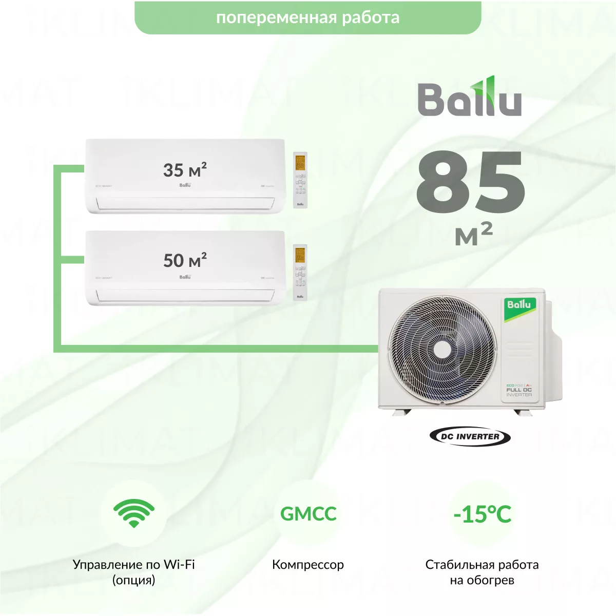 Ballu Eco Smart BM3OI-FM/out-21HN8_V1/EU + 2*BSYI-FM/in-09HN8_V1/EU + BSYI-FM/in-12HN8_V1/EU Фото №0