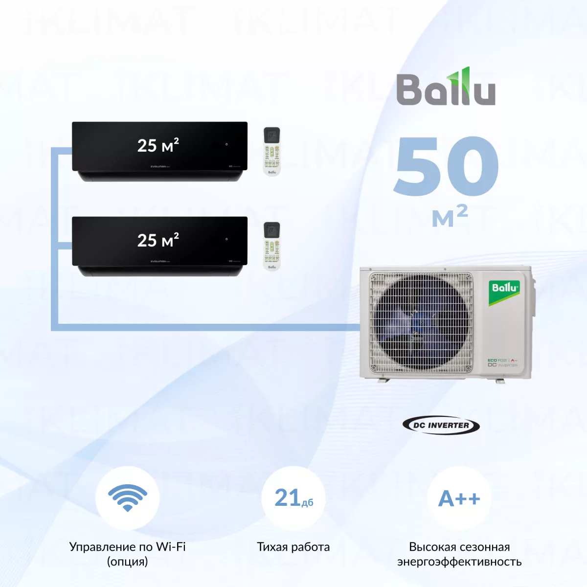 Ballu BA2OI-FM/out-18HN8/EU + 2*BSUI-FM/in-09HN8/EU_BL Фото №0