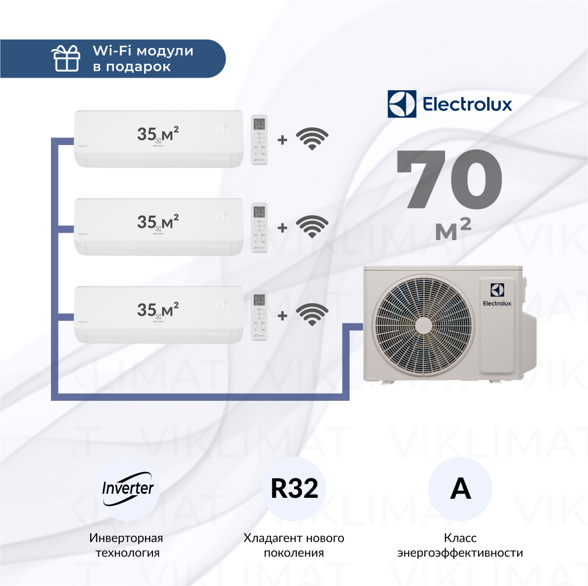 Мульти сплит система Electrolux Fusion EACO/I-24 FMI-3/N8_ERP + 3*EACS/I-12 HMB FMI/N8_ERP/in_WF + WiFi модули Фото №0