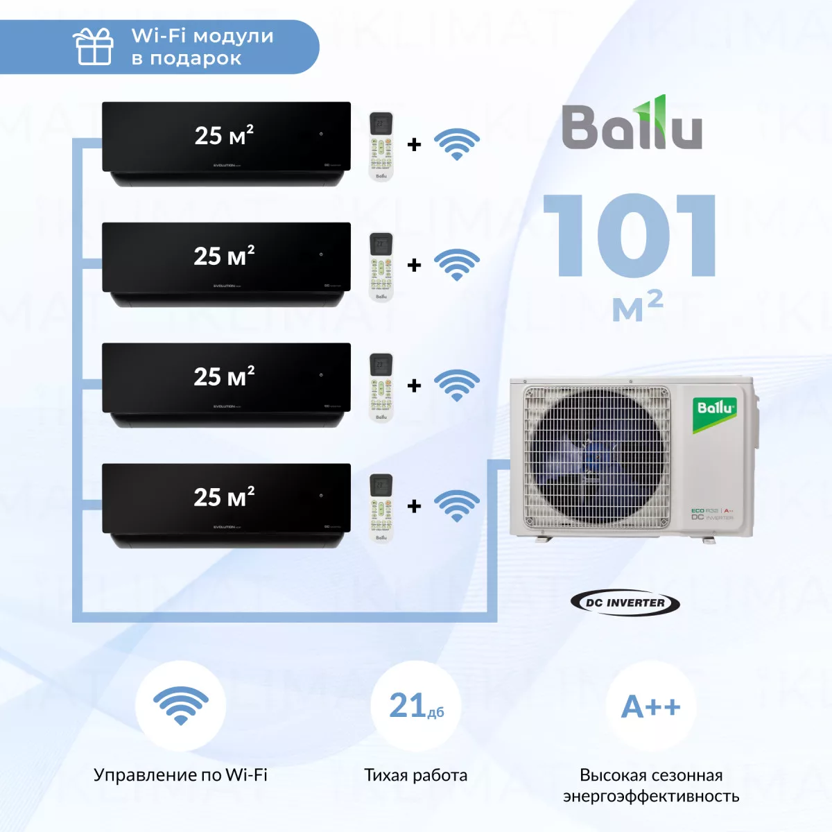 Ballu BA4OI-FM/out-36HN8/EU + 4*BSUI-FM/in-09HN8/EU_BL + WiFi модули Фото №0