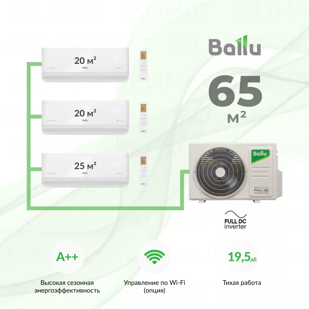Ballu Eco Smart BM3OI-FM/out-21HN8_V1/EU + 2*BSYI-FM/in-07HN8_V1/EU + BSYI-FM/in-09HN8_V1/EU Фото №0