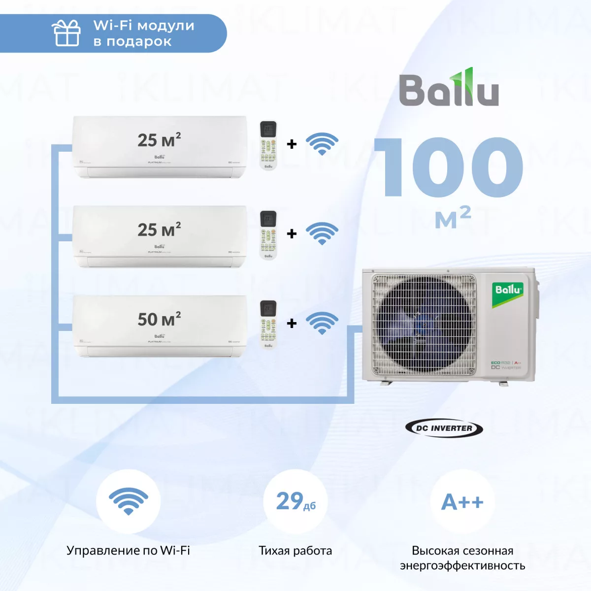 Ballu BA4OI-FM/out-36HN8/EU + 2*BSUI-FM/in-09HN8/EU + BSUI-FM/in-18HN8/EU + WiFi модули Фото №0