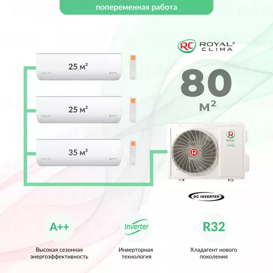 Royal Clima Multi Gamma Gloria 3TFM-25HN/OUT + 2*RCI-GLD09HN + RCI-GLF12HN Главное фото