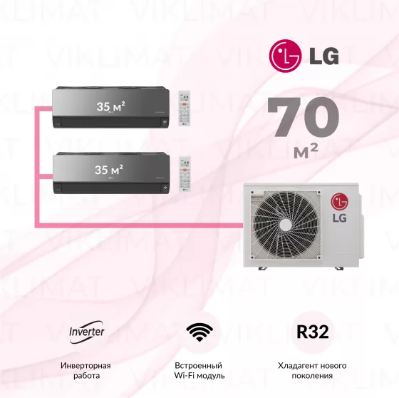 Мульти сплит система LG ARTCOOL Mirror MU4R25.U22 + 2*AC12BK.NSJR Главное фото