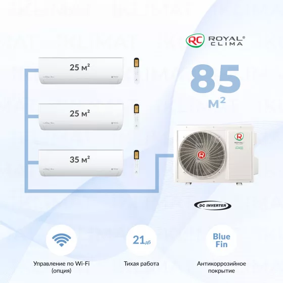 Royal Clima Multi Gamma Gloria 3TFM-25HN/OUT + 2*RCI-GLD09HN + RCI-GLF12HN Главное фото