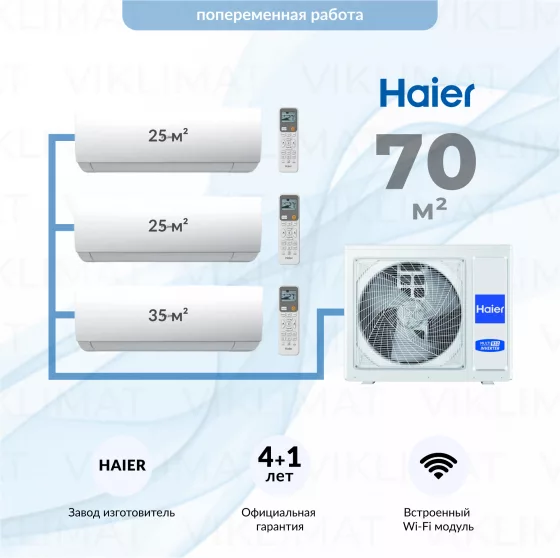 Haier SPIRIT-M 3U70S2SR5FA + 2*AS25SS1HRA-M + AS35SS1HRA-M Главное фото