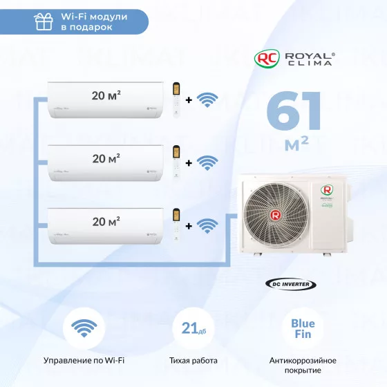 Royal Clima Multi Gamma Gloria 3TFM-25HN/OUT + 3*RCI-GLD07HN + WiFi модули Главное фото