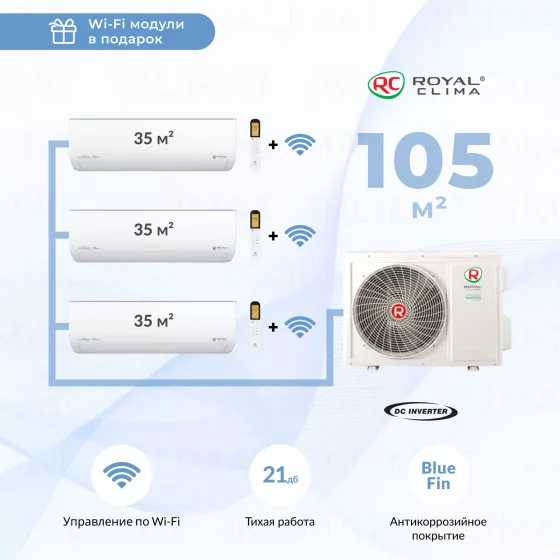 Royal Clima Multi Gamma Gloria 4TFM-32HN/OUT + 3*RCI-GLF12HN + WiFi модули Главное фото